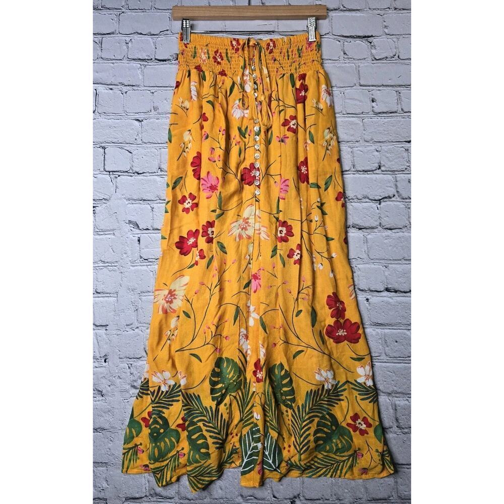 Rachel Roy Marigold Yellow Front Slit Button Accent 90s Style Skirt Size Small